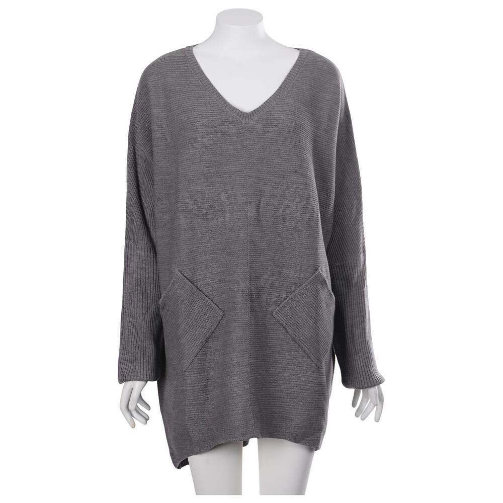 NWT NEW YORK & COMPANY Sweater XL Gray Pullover Pockets V-Neck Knit Casual